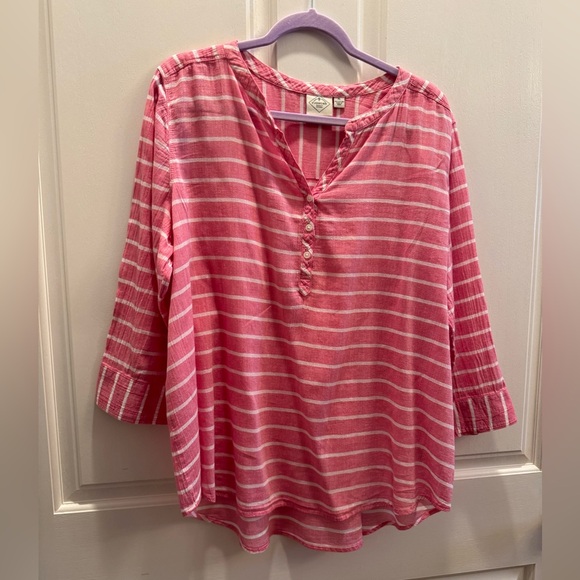 St. John's Bay Pink and White Striped Blouse - Picture 1 of 5